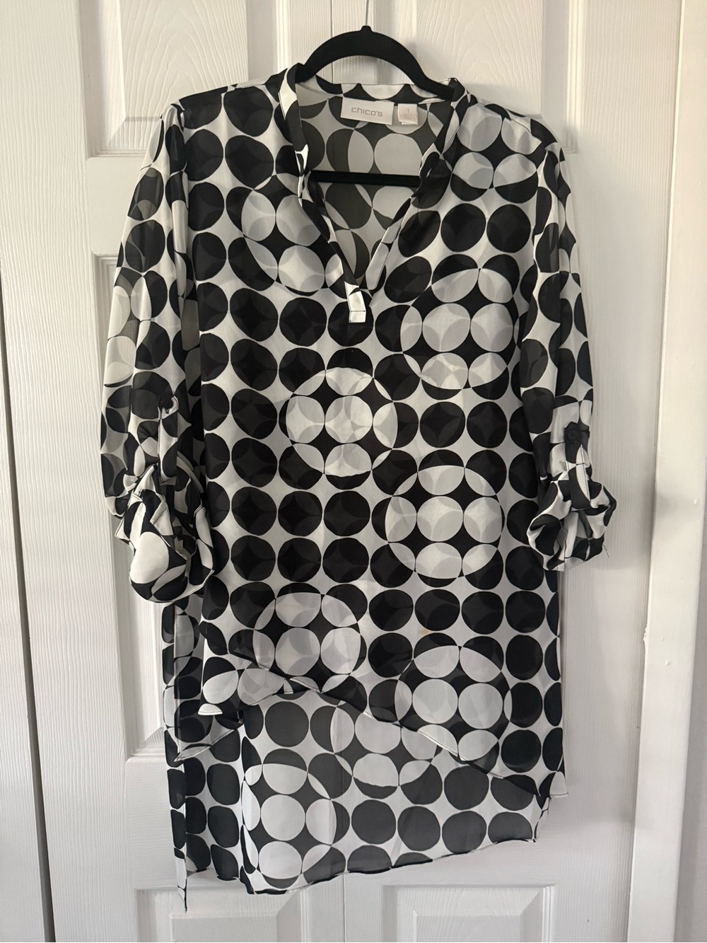 Chico's Black and White Circle-Print Tunic Blouse Size 1